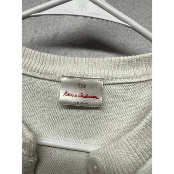 Hanna Andersson Girls White Short Sleeve Cardigan Sweater Sz 150 12 Button front - Picture 2 of 4